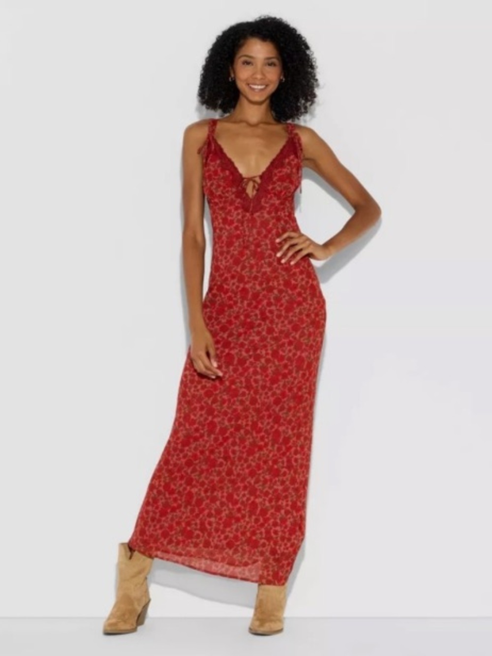 Lace Trim Maxi Empire Waist Dress by Wild Fable